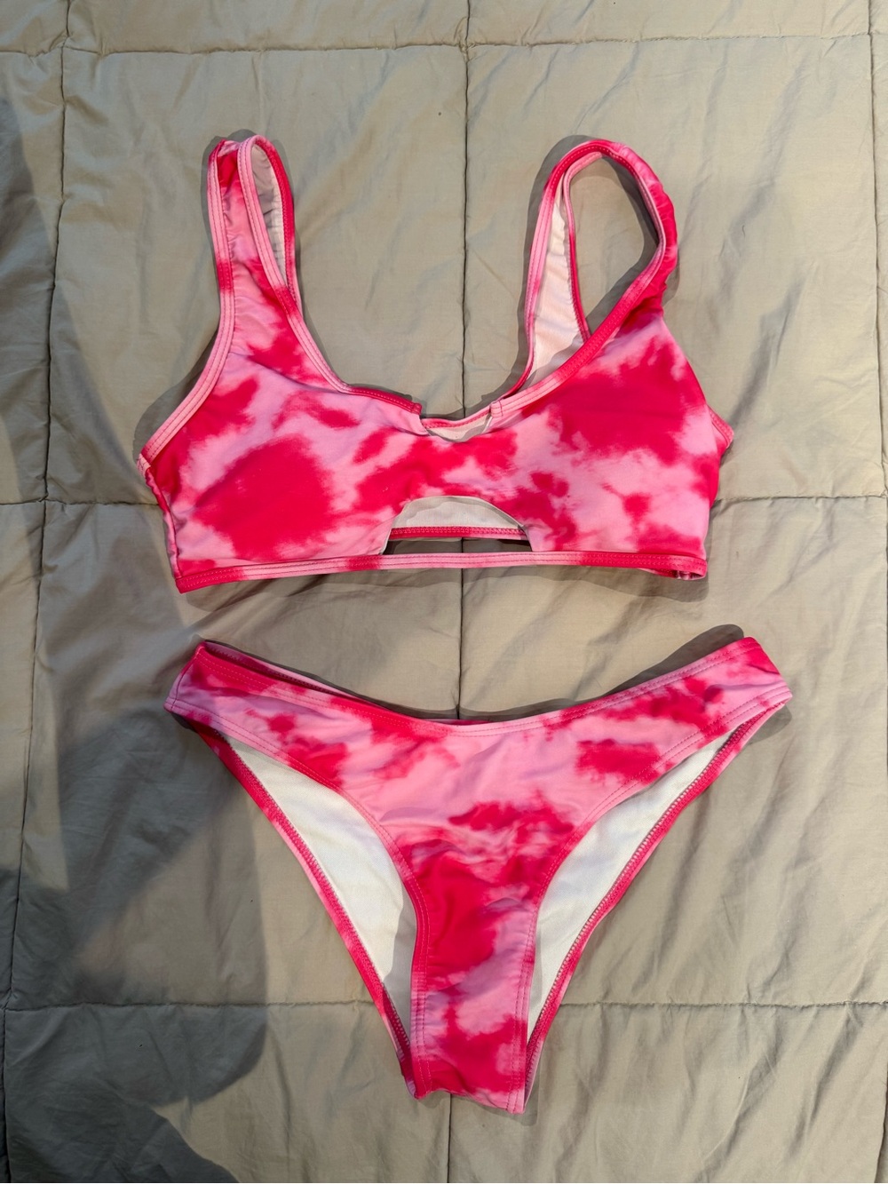 Pink Tie-Dye Bikini Set - Cutout Swim Top